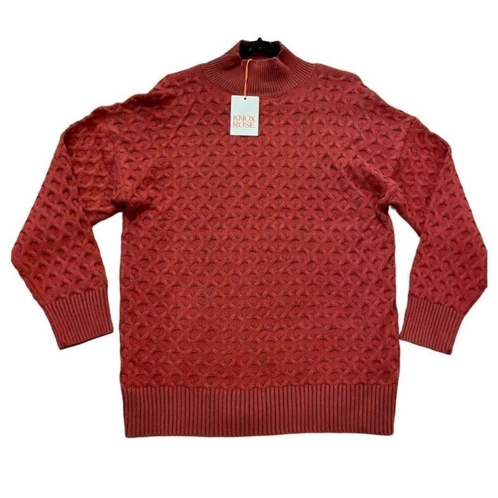 Knox Rose Sweater Women’s Small NWT | Textured Mock Neck Pullover Red Cozy Knit - Picture 13 of 14